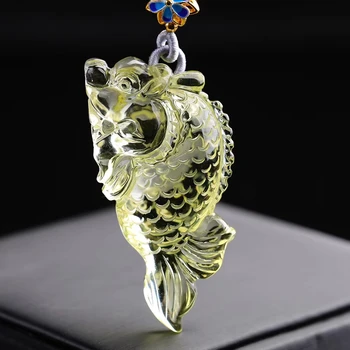 

Natural Yellow Citrine Quartz Crystal Fish Carved Pendant 56x28x15mm Gemstone Women Clear Bead Wealthy Bead Necklace AAAAA
