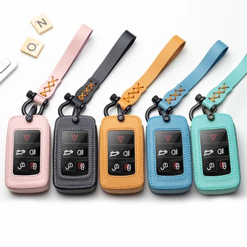 

Leather Remote Smart Car Key Case For 2018 Land Rover Range Rover Sport Evoque Velar Discovery 5 Keychain Key Holder Cover Bag