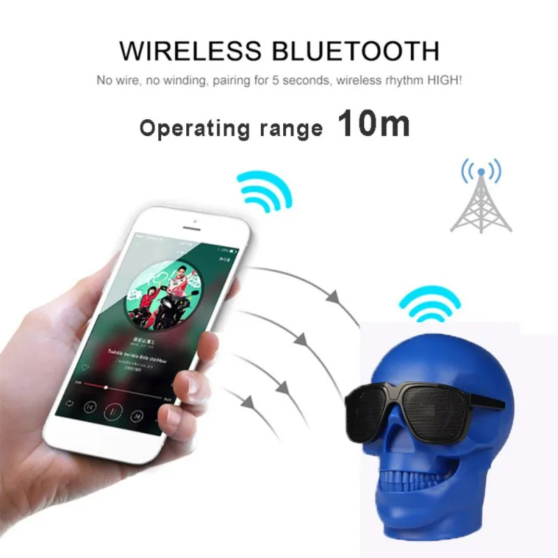 Солнцезащитные очки в форме черепа Bluetooth динамик Портативный 1200mAh беспроводной сабвуфер
