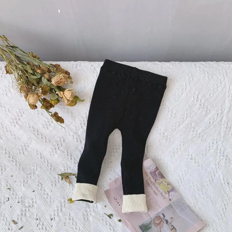 Эластичные штаны для малышей Новинка года; детские шерстяные брюки в Корейском стиле; удобные леггинсы из плюша и хлопка детская одежда; сезон осень-зима - Цвет: Черный