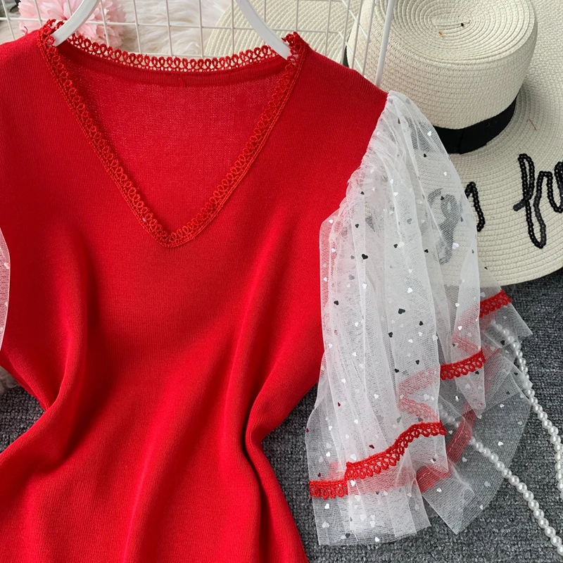ALPHALMODA/ г., летнее и осеннее трикотажное платье с расклешенными кружевными рукавами в стиле пэчворк милое вязаное платье феи для девочек, Vestidos, приталенное платье