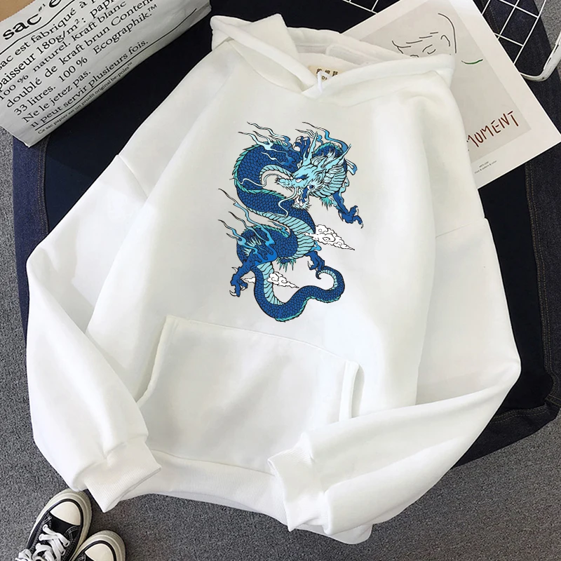 Harajuku Style Black Dragon Young Girl Fire Flame Print Hoodie 2020 Winter Clothes Women Gothic Loose Warmth Sweatshirt Women
