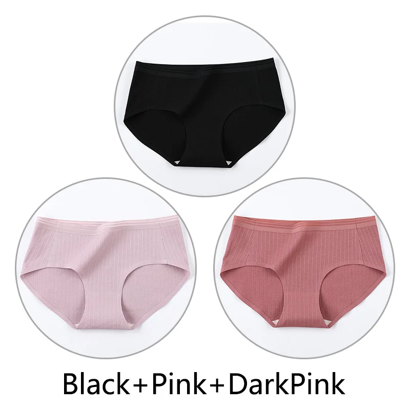 Black Pink DarkPink 3 шт. нитки жаккардовые процесс дышащие трусики женские сексуальные хлопковые шорты Бесшовные мягкое нижнее белье m-xl девушки нижнее белье - Цвет: Black Pink DarkPink