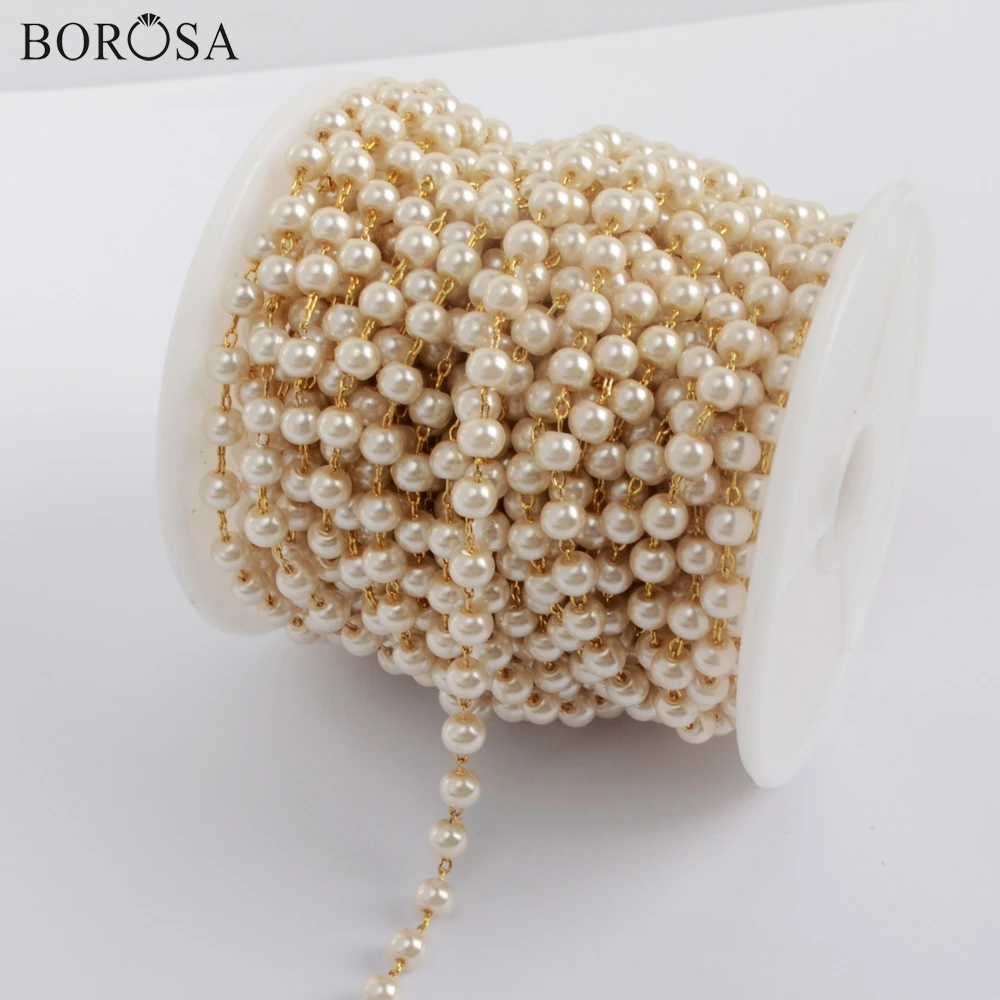 

BOROSA 4mm Pearl Bead Necklace Chains Gold Silver Chain for Jewelry Making Custom Chain Necklace Women Stone Beads Chains JT267
