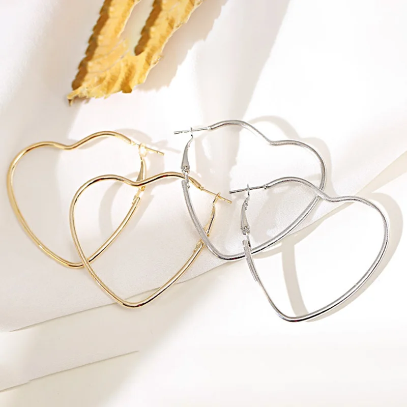 

Hollow Big Heart Hoop Earrings For Women Gold Silver Color Copper Ear Simple LOVE Trendy Romantic Gifts