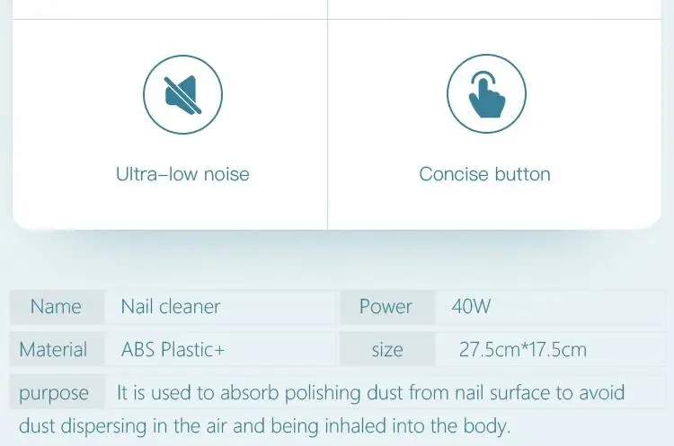 40W Dust Collector Fan professional Nail Dust Suction Dust Collecting Bag Nail Art Manicure Machine Tools