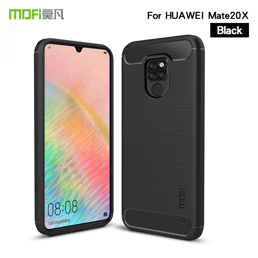 Чехол для телефона Mofi Для huawei mate 20X из углеродного волокна, Мягкий ТПУ силиконовый матовый Противоскользящий чехол для huawei mate 20 X, чехол для телефона - Цвет: Черный