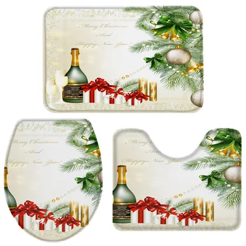 

3 Pieces Bathroom Set Christmas Champagne Party Decor Bath Set Toilet Cover Mat Pedestal Rug Non-Slip Bathroom Rug Set