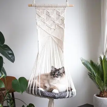 

Cotton Handwoven Tapestry Pet Cat Hammock Bed Swing Bohemian Wall Hanging Macrame For Home Bedroom Decoration Without Mat