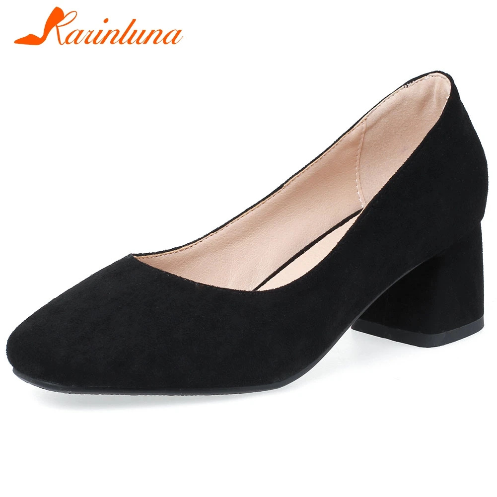 

Karinluna New Fashion 2020 Large Size 30-43 Chunky Heels Office Lady Pumps Women Shoes Woman Slip On Concise Shoes Women Pumps