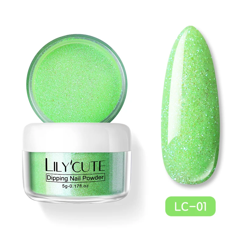 LC-01 LILYCUTE погружение ногтей Блеск порошок наборы градиентный французский порошок для ногтей Красочные голографические натуральные сухие пигментные лампы для лечения - Цвет: LC-01
