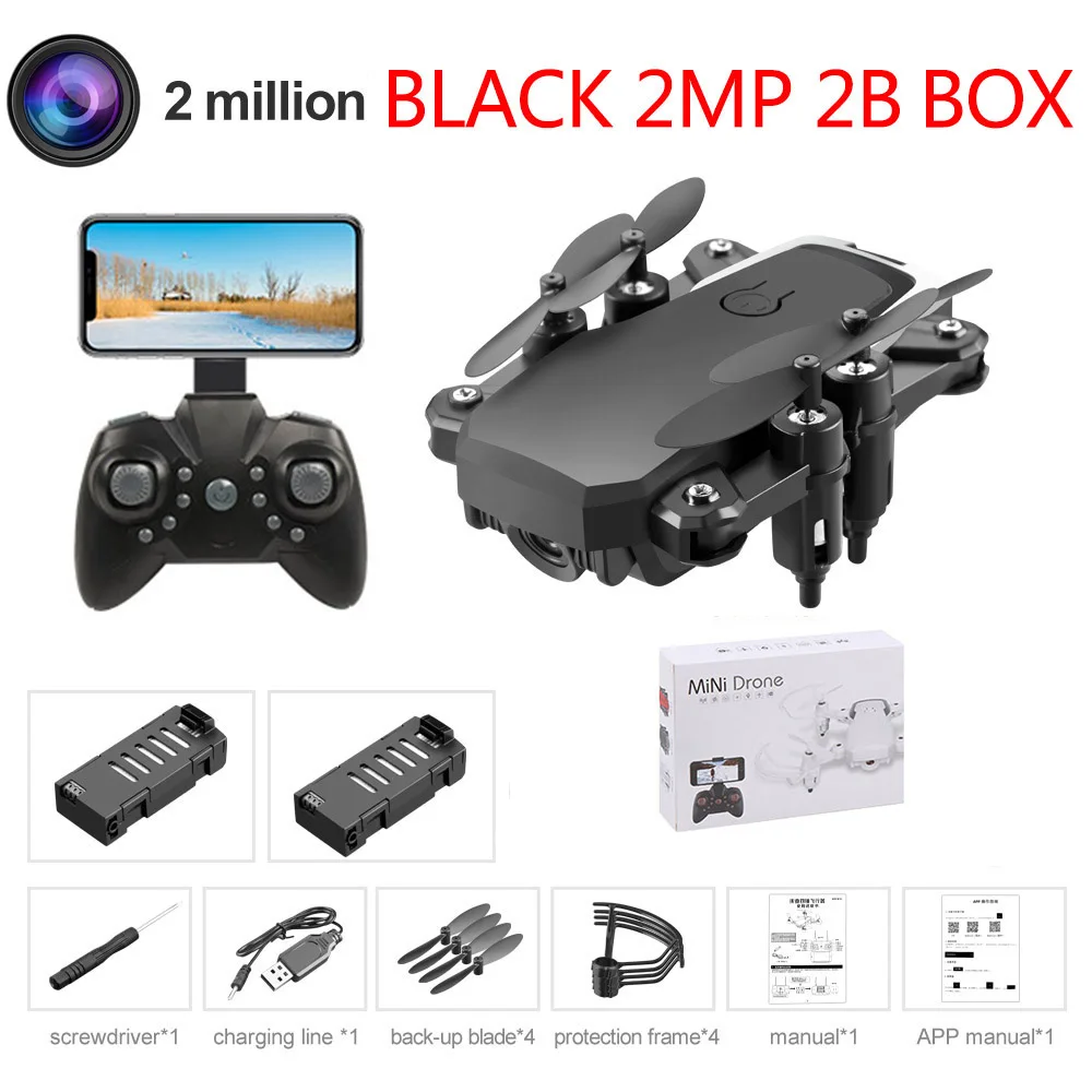 LF606 мини-Дрон с камерой 4k Hd складные дроны один ключ возврат Fpv Квадрокоптер следуем за мной Rc вертолет детские игрушки - Цвет: Black 2MP 2B