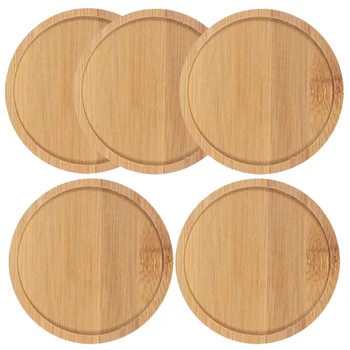 

5 Pack Bamboo Plant Saucer 6.1 Inch Round Plant Pot Tray Drainage Tray for Succulent Planters Indoor Outdoor Planters