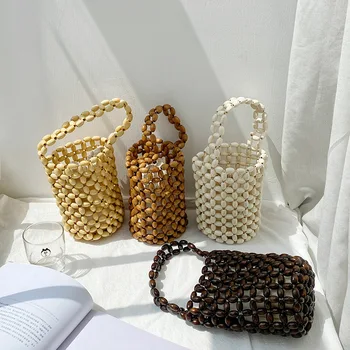 

Handmade Wooden Bead Bags Women Bucket Bag Totes Top Handle Beaded Handbags Bride Bag Purses Evening Party Clutches