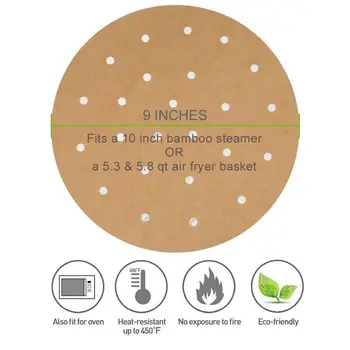 

New 100pcs Unbleached Air Fryer Liners,22.8cm Bamboo Steamer Liners,Silicone oil paper Rounds Perfect for 5.3 & 5.8 QT Air Fryer