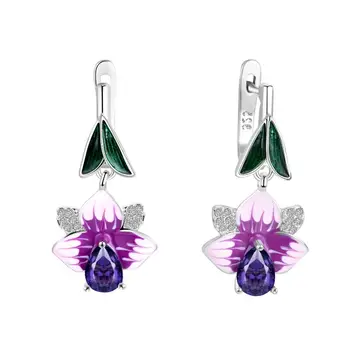 

Trendy Bohemia Style Silver Drop Earrings for Women Bright Plum Blossom Flower Enamel Wedding Dangle Earrings 2020 New Arrival