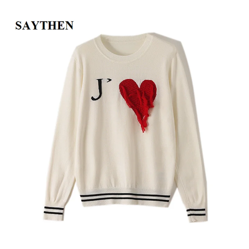 

SAYTHEN Letters Love Embroidery 2020 Autumn And Winter Tassels Long-Sleeved Loose Round neck Sweater Women's Knitted Pullover