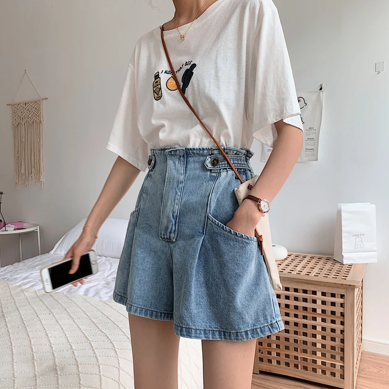 Summer Women's Denim Shorts New Plus Size Female Wide Leg Shorts L-4XL Blue Fashion High Waist Short loose clothes