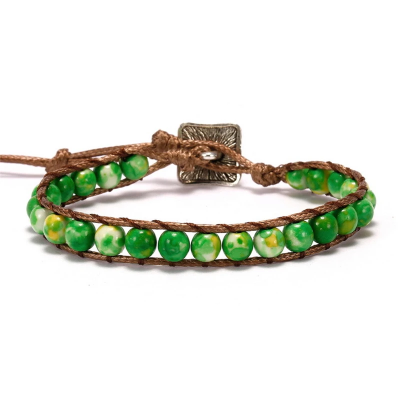 Green emerald stone TANGYIN 1 шт. разноцветный натуральный камень бусы, цепочка браслет семь браслет с символами чакр для женщин и мужчин изысканные ювелирные изделия ручной работы - Окраска металла: Green emerald stone