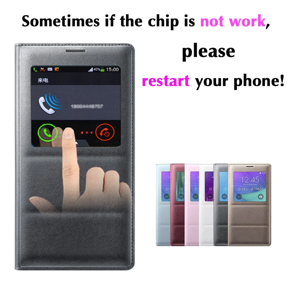 Najtaniej Odwróć portfel skórzany futerał na telefon do Samsung Galaxy Note 4 inteligentny widok Note4 SM N910 N910F N910H SM N910F z oryginalny chip