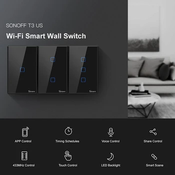 

Sonoff TX T3 US Wifi Smart Wall Light Switch Timer 1/2/3 Gang Support Voice/APP/Touch Control Works For Google Home IFTTT
