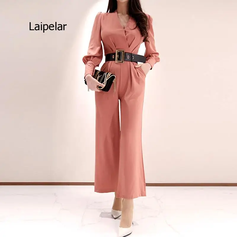 Women's Clothing 2021 Autumn New Product Ol Professional Design High Waist Loose Wide Leg Pants Long Sleeve Jumpsuit Women