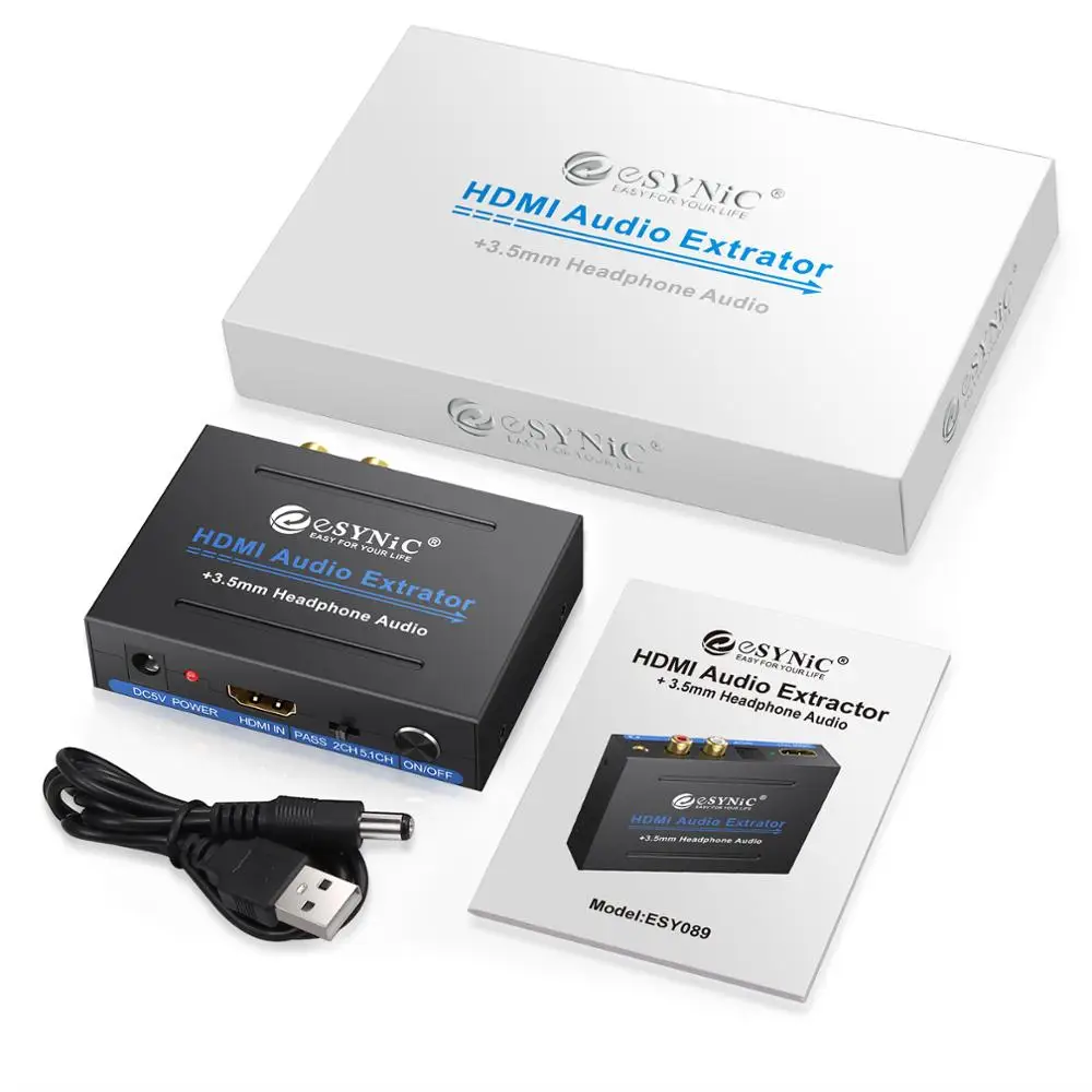 eSYNiC 1080P HDMI to HDMI Optical TOSLINK SPDIF Analog RCA L R 3 5mm Headphone HDMI Audio Extractor Converter Audio Splitter