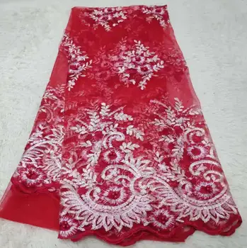 

Royal red High-end fashionable Nigerian Laces Fabrics High Quality African handcut Beads Laces Fabric Wedding French Tulle Lace
