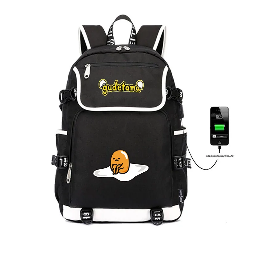 Мультяшка Гудетама рюкзак USB зарядка Kawaii школьные сумки Mochila Feminina холщовый рюкзак для ноутбука дорожные сумки