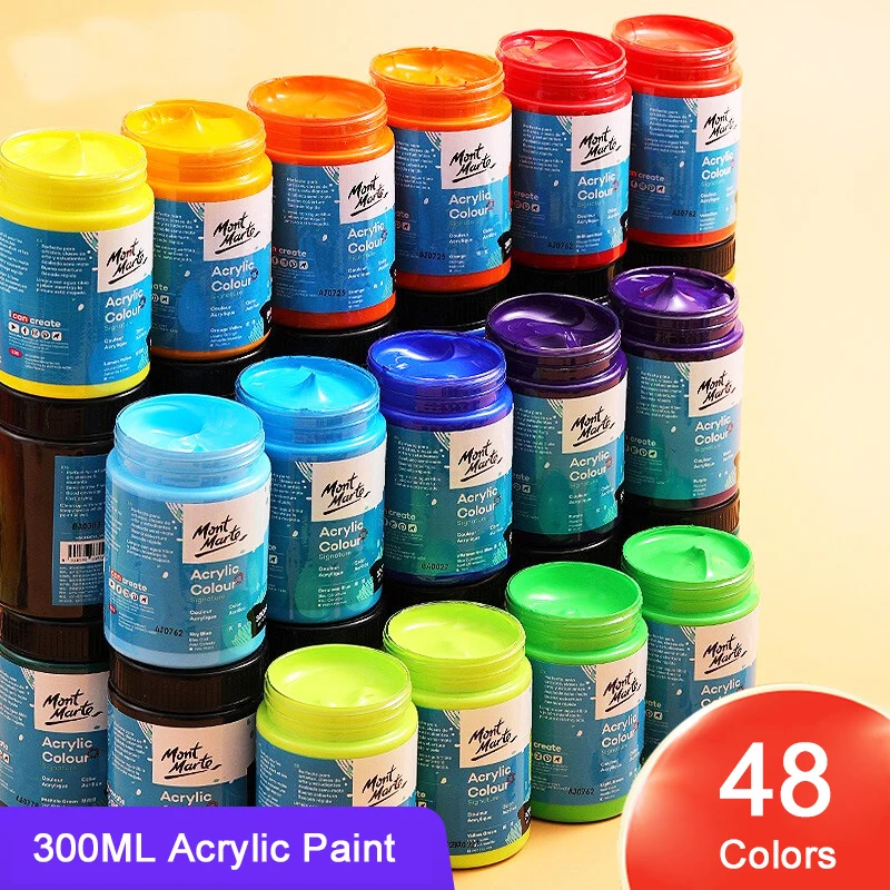 48 Colors 300ml Acrylic Paint Bottle Set Suitable for Cavas,Wood,Rock,Painting,Ceramic Art Drawing Supplies