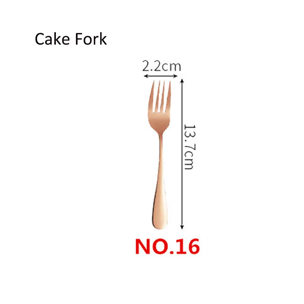No.16 Cake Fork Набор посуды из розового золота, набор свадебных медных розовых столовых приборов, 304 столовая вилка и нож из нержавеющей стали, острый чайный ложка, столовые приборы, 1 шт - Цвет: No.16 Cake Fork