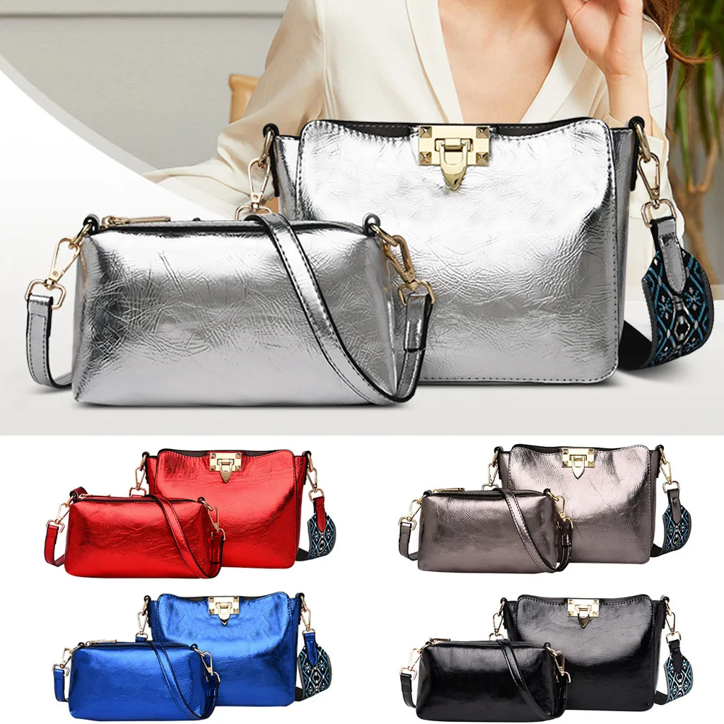 

2Pcs Women's Bohemian Simple Pure Color Leather Shoulder Bags Crossbody Bags Large Capacity Composite Hook buckle Handbags Tote