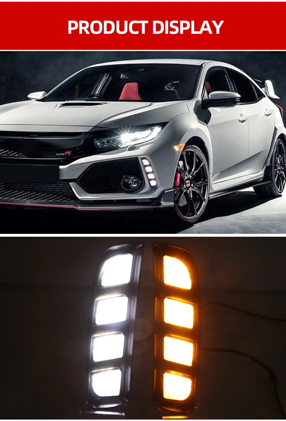 Автомобильные мигающие 2 шт. DRL для Honda Civic type R светодиодные дневные ходовые огни желтый указатель поворота ABS водонепроницаемый