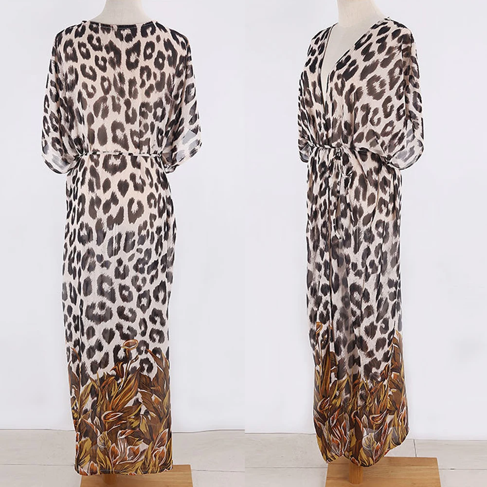 Женское летнее шифоновое леопардовое платье для плавания, женское длинное бикини, Пляжное Платье, солнцезащитный крем, сексуальный костюм