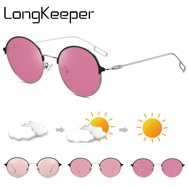 

Men's Photochromic Sunglasses Women Polarized Discoloration Sun Glasses 2020 New Metal Round Driving UV400 Eyewear For Female