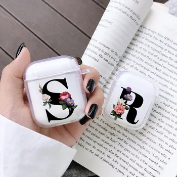 

Clear Cute Flower Earphone Accessories Cover For Apple airpods Cases 1 2 Cute With Letter A Of Initial For Airpod Silicone Case