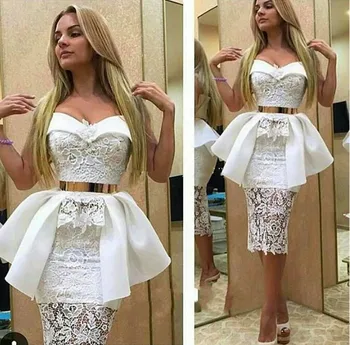 

White 2019 Elegant Cocktail Dresses Sheath Sweetheart Tea Length Lace Short Homecoming Dresses