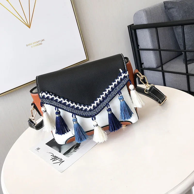 

2019 Spring New Style WOMEN'S Bag New Arrival Retro Shoulder Cross-body Tassel Bag Literature And Art Ethnic-Style MORI Series B