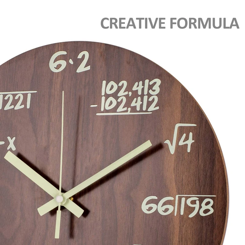 Новые Светящиеся Настенные часы, креативные часы с формулой математики, кварцевые часы без тиканья, 30 см деревянные винтажные декоративные часы
