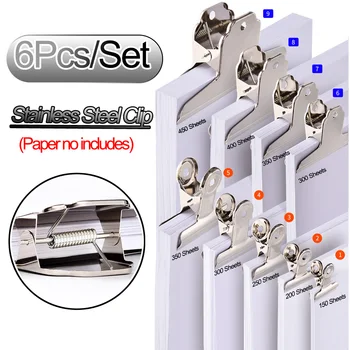 

6pcs/set Binder Clip Stainless Steel Metal Clamp Paper Document Bookmark Memo Clip Student School Office Supplies Stationery