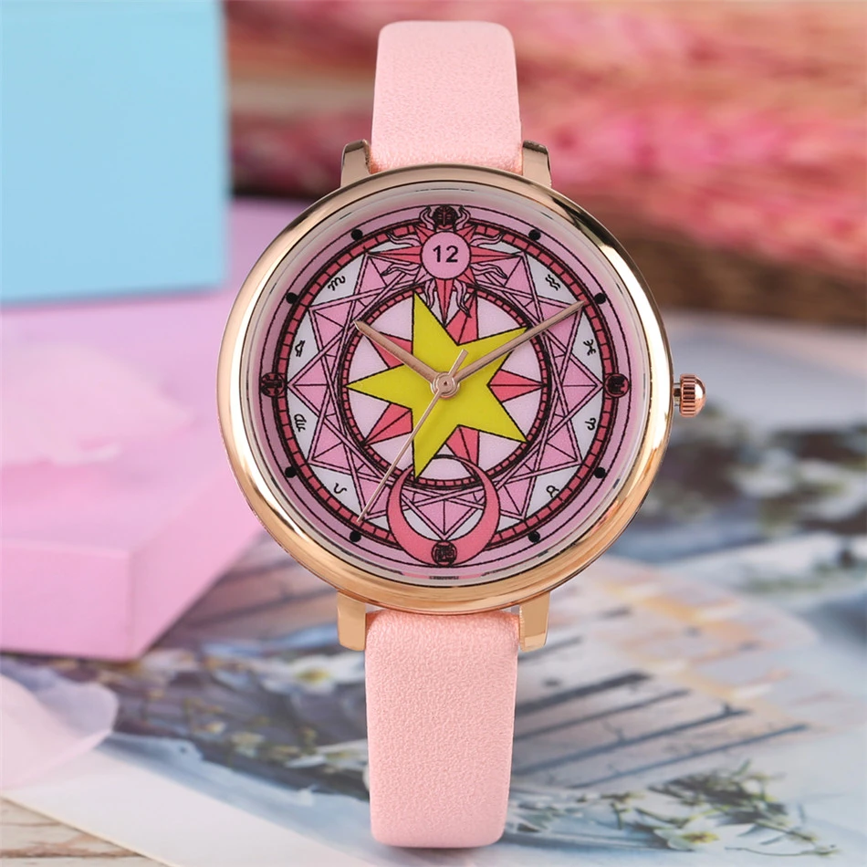 Japanese Anime Cardcaptor Sakura Theme Student Watches Pink Leather Quartz Wristwatch Fashion Elegant Girl Watches Gifts 2020 Women S Watches Aliexpress