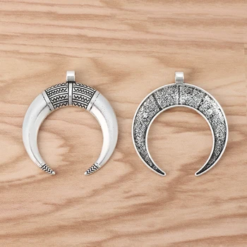 

6pcs Large Crescent Moon Double Horn Charms Pendants 50x46mm