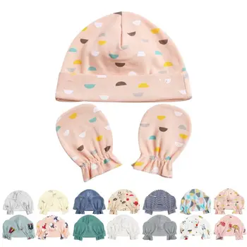 

1 Set Baby Boys Girls Hat Gloves Unisex Infants Soft Cotton Cap Anti-scratch Glove Newborn Photo Accessories P31B