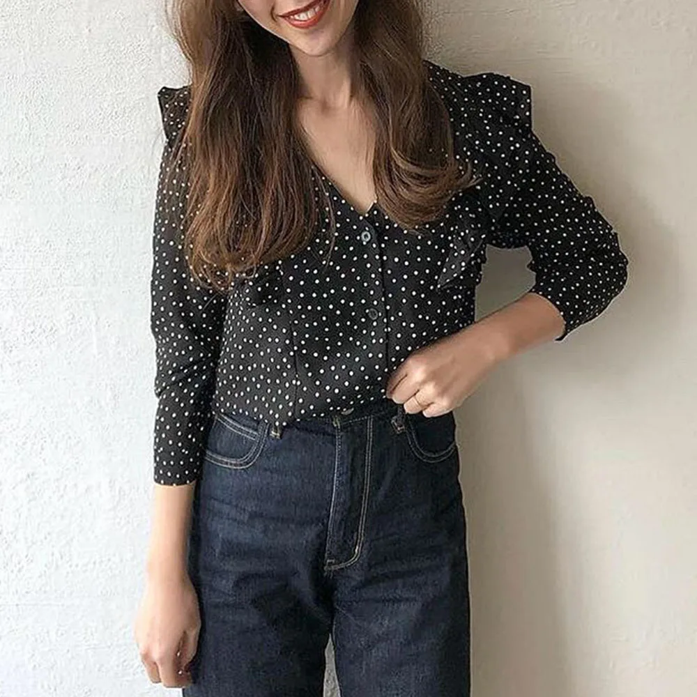 Корейская шифоновая блузка для женщин 2019 осеннее платье с длинными рукавами О