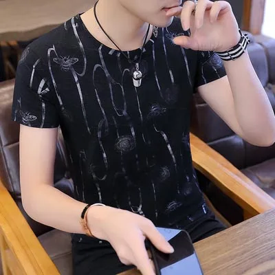 

Summer men's short-sleeved t-shirt 2019 new trend Korean version of the loose seven points in the sleeves cotton five-point slee