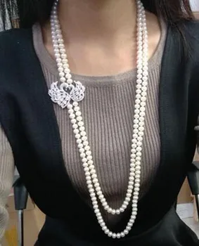 

double strands 8-9mmsouth sea round white pearl necklace 24"26"