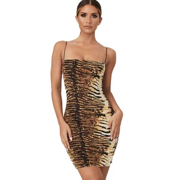 

Fashion Dress Leopard Tiger Pattern Sling Dress Backless Sexy Tube Top Dress For Women L New