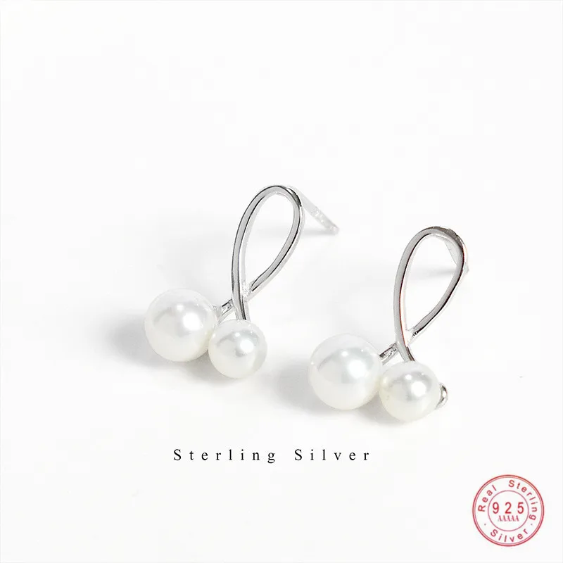 925 Sterling Silver Korean Version Dimple Geometric Pearl Earrings Women Sweet Girlfriend Friendship Jewelry Accessories