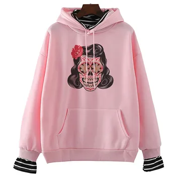 

Decoration Of Literature Skull Casual Women Sweatshirts Ulzzang Streetwear Kawaii Pullover Korean Tops Harajuku Hoodie