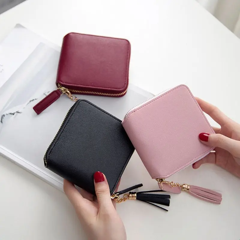 Fashion Leather Short Wallet Tassel Small Change Bag Zipper Wallet Ladies Coin Purse 517D